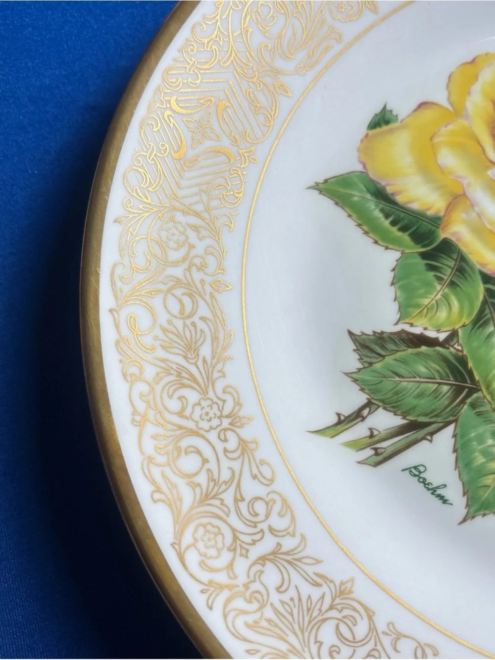 Edward Marshall Boehm White Masterpiece & Yellow Peace Rose  Collector Plates